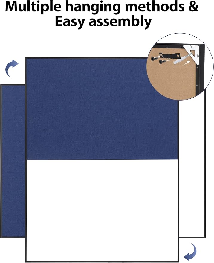 Cork Board White Board Combo for Wall | 24"X18" Linen Bulletin Board Whiteboard, Magnetic Dry Erase Corkboard for Home, Office, School, Blue