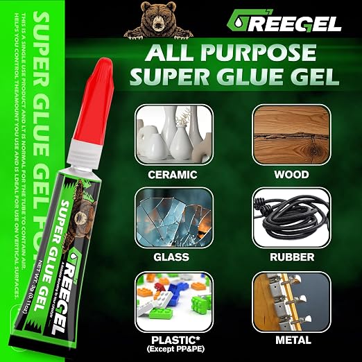 Super Glue Gel for Plastic, Shoes, Ceramic, Wood, CA Glue 3G x 4 | All Purpose Superglue Clear Instant Cyanoacrylate Adhesive Single Use Glue for Quick Fixes & Household Repairs