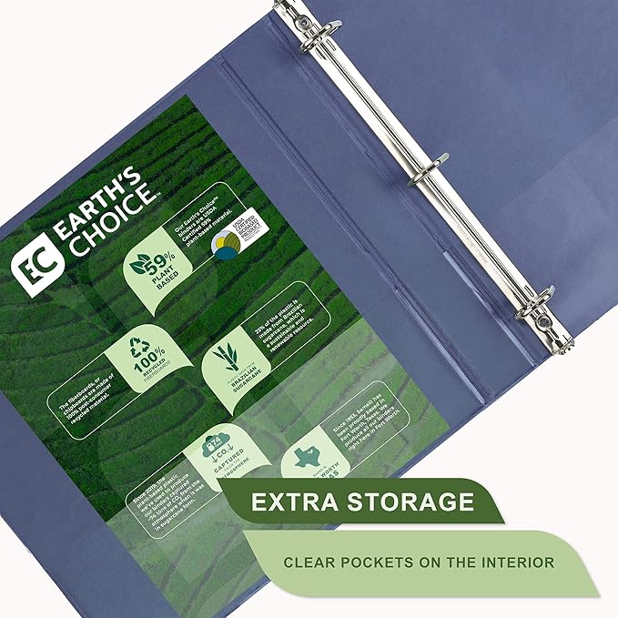 Samsill Plant-Based 1 Inch Durable D-Ring, View Binder, Eco-Friendly, USDA Certified Biobased, Single, Indigo