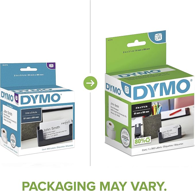 DYMO Authentic LW Non-Adhesive Business Card Labels for LabelWriter Label Printers, White, 2" x 3-1/2", 1 Roll of 300 (Pack of 10)