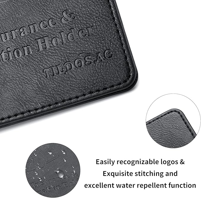 Car Registration & Insurance Card Holder Leather Auto Glove Box Organizer Document Wallet with Magnetic Shut (Black, Small)