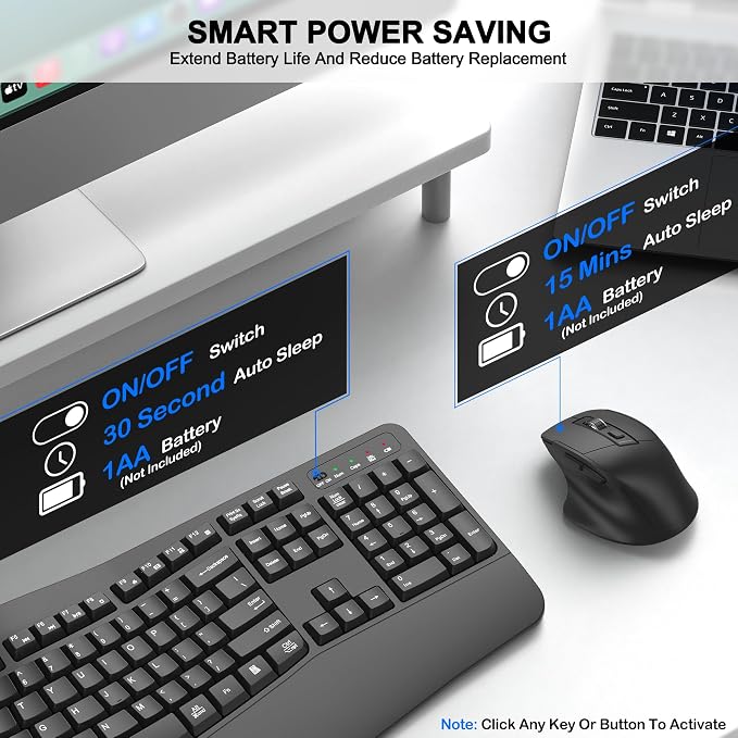 Wireless Keyboard and Mouse Combo, 2.4G Ergonomic Wave Keys(Graphite) | Full Size Wave Keyboard with Wrist Rest, 3-Level DPI Adjustable Ergonomic Mouse for Windows and Mac OS Desktop/Laptop/PC