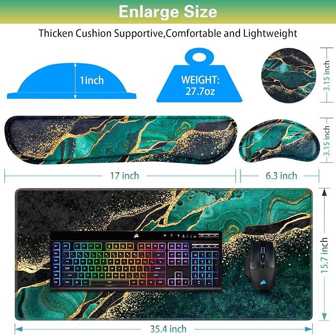 Canjoy Desk Mat with Wrist Rest, Keyboard and Mouse Pad Wrist Support Pad | 4-in-1 Big Large Mouse Pad(35.4×15.7in) + Keyboard Wrist Rest + Coaster, Marble Keyboard Mat Computer Desk Pad Memory Foam