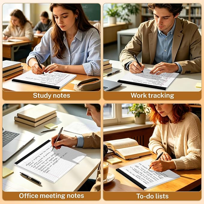 2 Pack White 11" x 9.5" Legal Pads College Ruled Notepad Note Pads 30 Sheets Lined Paper Pads 80 GSM Legal Pad Perforated Writing Pads with Sturdy Back for School, Office, Home