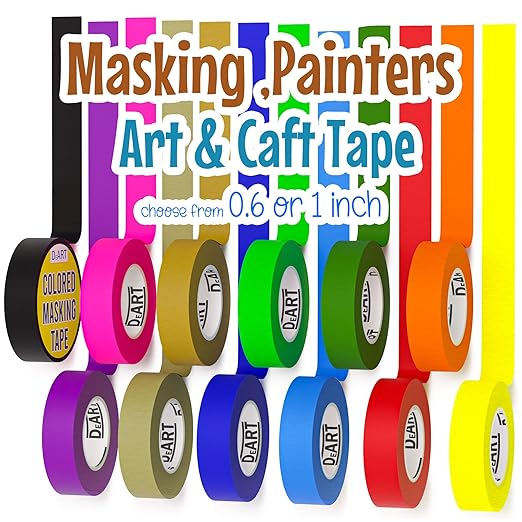 DEART 12 Pack Colored Masking Tape, 396 Ft x 0.6 inch Mini Colored Painters Tape for Arts & Crafts Labeling Coding Color Tape Rolls washi-Scale Colorful Artist Tapes Scrapbook Lab Tape