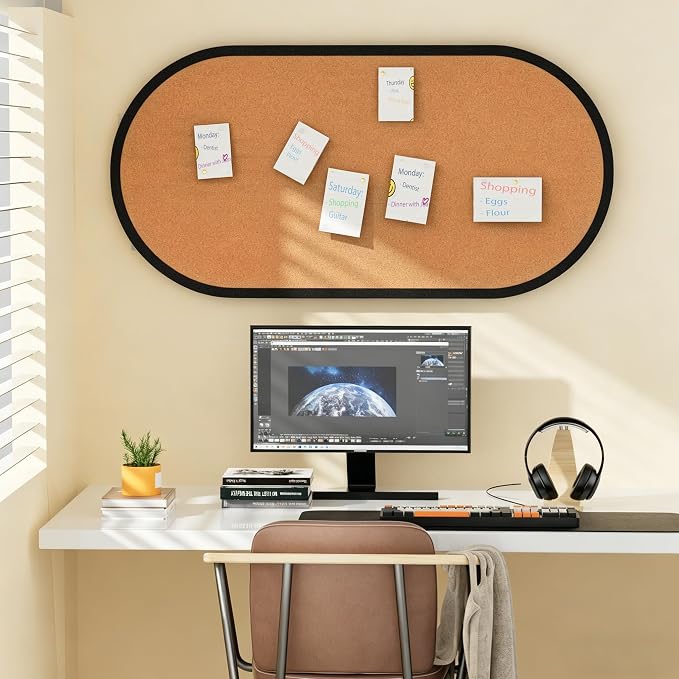 Felt Bulletin Board 47" x 24", Framed Cork Board Alternative with 30 Pins | Large Decorative Felt Pin Board with Frame, Vision Board for Office Home Bedroom Wall Decor, Photo Picture Display