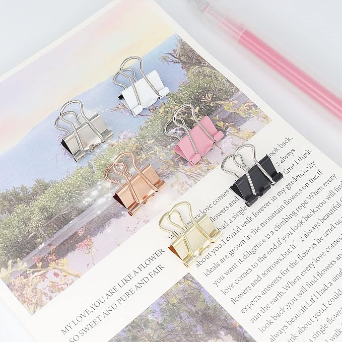 Gold Binder Clips, Mini Paper Clip, Small Paper Clamps 15mm (5/8 inch), 100 Pack Micro Size Office Clips for Home School and Business (Gold)