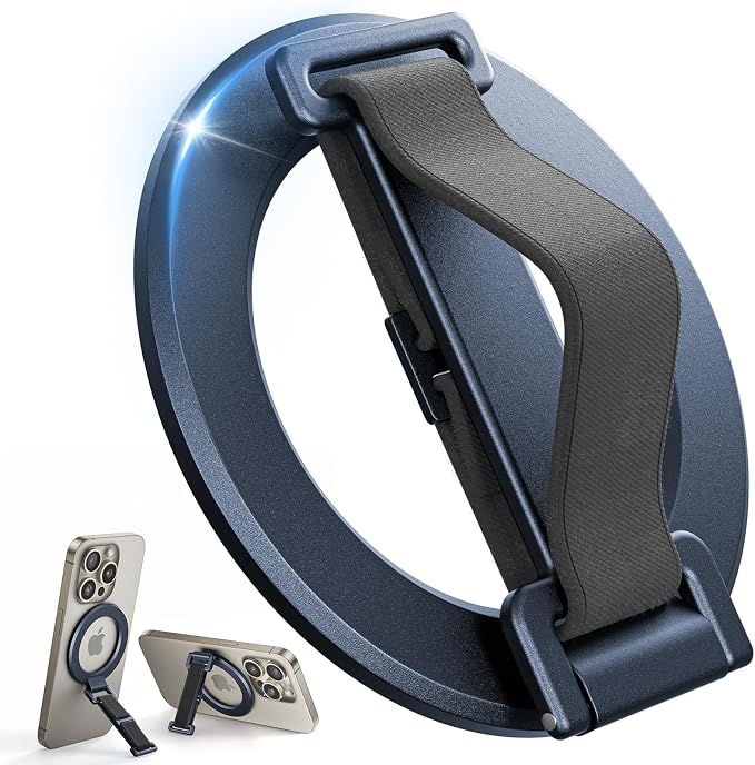 SUPERONE for MagSafe Phone Grip Kickstand, Magnetic Phone Ring Holder | Mag Safe Stand Phone Ring Holder with Finger-Loop Strap, Mag Safe Accessories Compatible with iPhone 17-12 series - Blue