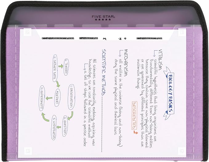 Five Star Expanding File Organizer + Study App, 7-Pocket Accordian File Organizer, Zipper Closure, Holds 8-1/2" x 11" Paper, Amethyst Purple (350099G-ECM)