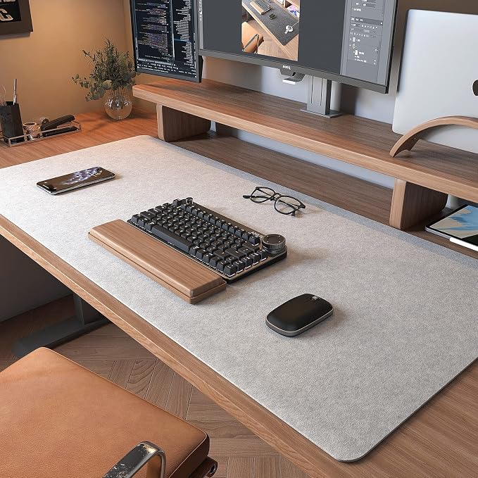 DAWNTREES Large Felt Desk Mat, 40''x16'' Full Felt Mouse Pad | Office Computer Desk Mat for Keyboard,100X40cm Desk Pad Protector (Light Grey)