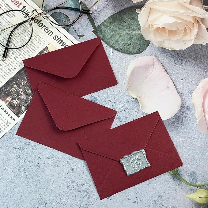 150 Packs of Gift Card Envelopes, Mini Envelopes, Gift Card Holder, Business Card Envelopes (4"x2.75") (Burgundy red)