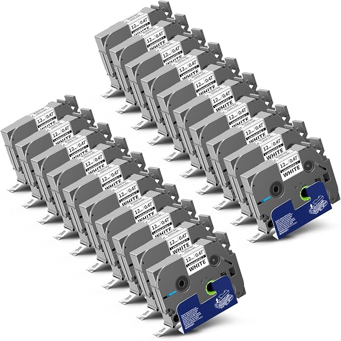 20-Pack P Touch Label Tape 12mm 0.47" Laminated White | Compatible for Brother TZe-231 TZe231 TZ-231 Work for Ptouch PT-D220 PTH111 PT-D210 PT-D400 PTD600 D610BT Label Maker