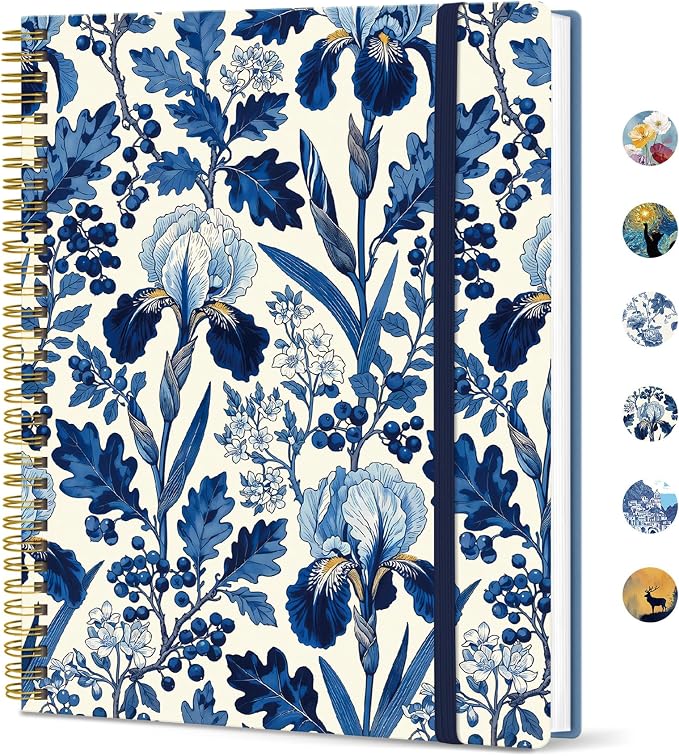 Large Spiral Lined Journal for Women and Men, Notebook for Work | Blue Heirloom 8.5" x 11" Notebooks for Note taking, Writing & Journaling, College Ruled Pages, Plastic Cover