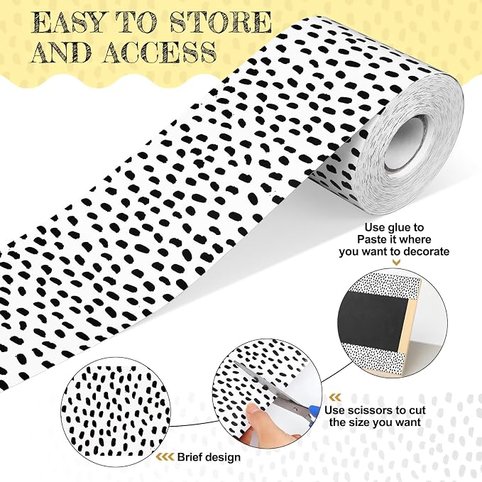 Zonon 65 Feet Bulletin Board Borders Black Dots, Classroom Trim Rolled | Scalloped Polka Dot Design, Decorative Borders for Classroom Back to School, Boho Style Trim Perfect for Bulletin Displays
