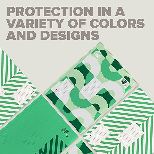 Scotch Poly Bubble Mailers, Assorted Green Designs, Size 2 Small, 8.5 in x 11 in, 12 Mailers