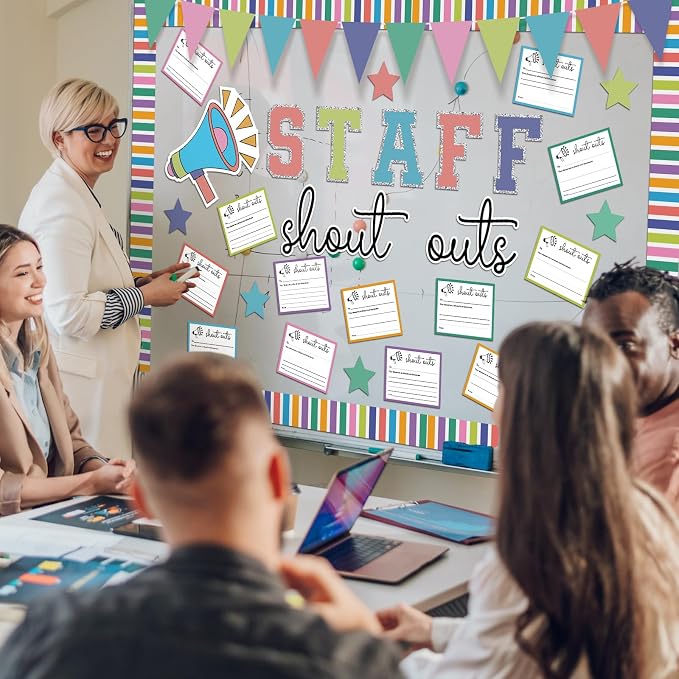 Mooliwe Staff Shout Out Bulletin Board Decor Set, Colorful Employee Recognition Bulletin Board Kit with 21 Appreciation Cutouts, for Office School Classroom Wall Door Decor Supplies