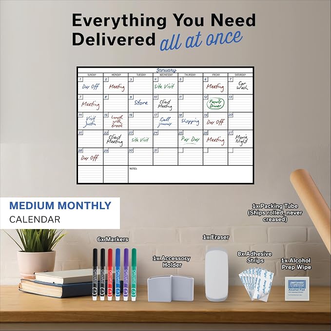 Large Dry Erase Calendar for Wall 24x36, Giant Family Office Big Reusable, Monthly Planner Erasable Month, Rolled Whiteboard White Board, 36x24 Calendar Dry Erase for Undated Wall Large Classroom