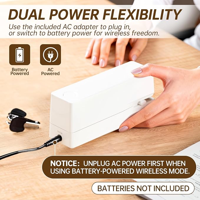 Deli Electric Stapler, Automatic Staplers for Desk, 25-Sheet Capacity | with 2000 Staples & Staple Remover, No-Jam, AC or Battery Powered Staplers for Office Home School, White