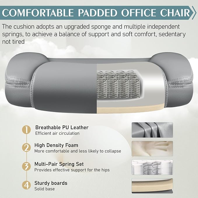 Leather Office Chair, PU Home Computer Desk Chairs with Ergonomic Back Support, 360°Swivel Free，Small Gaming Chair with Wheels and Adjustable Armrests, for Short People Use