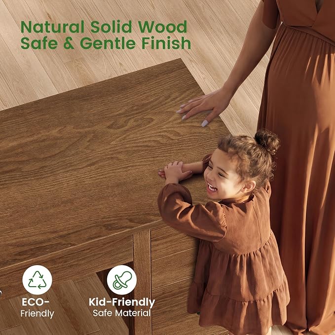 SEDETA Solid Pine Wood Computer Desk, 58'' Executive Home Office Desk with 4 Wood Drawers and Storage Shelves for Work Study Writing, Brown