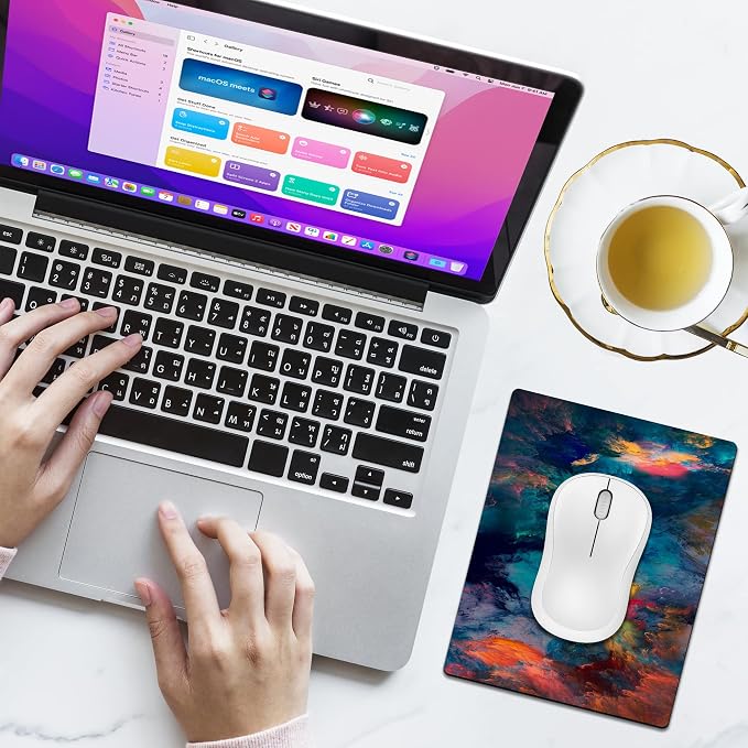 Small Mouse Pad Cute, Mini Mouse Pads for Wireless Mouse and Laptop, Travel Mousepads with Designs - Color Splash/Colorful Clouds, Portable Mousepad with Non-Slip Rubber Base - 5.5 x 7 in