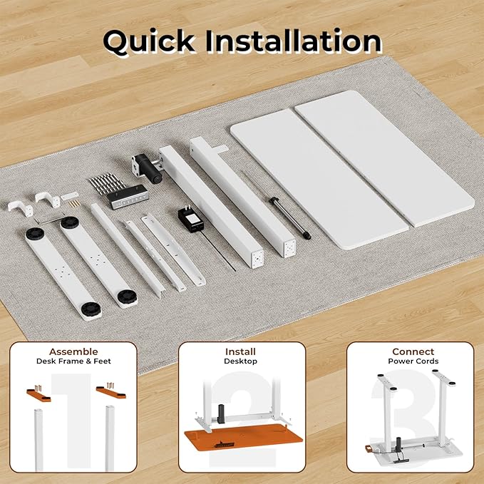 Small Standing Desk, 32" ×20" Electric White Standing Desk, Height Adjustable Compact Sit Stand Workstation with Splice Board, Home Office Desk with 2 Hooks