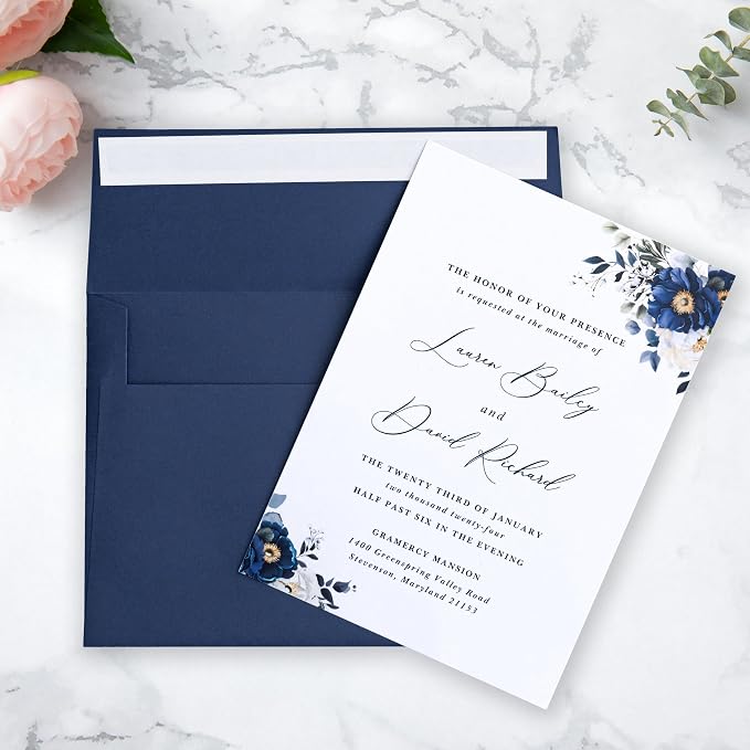 PONATIA 50 Pieces Navy Blue A7 Envelopes Self Seals, 5x7 Envelopes for Weddings, Invitation Cards, Photos, Postcards, Greeting Cards Mailing, Baby Shower, Graduation, Christmas Gift Cards