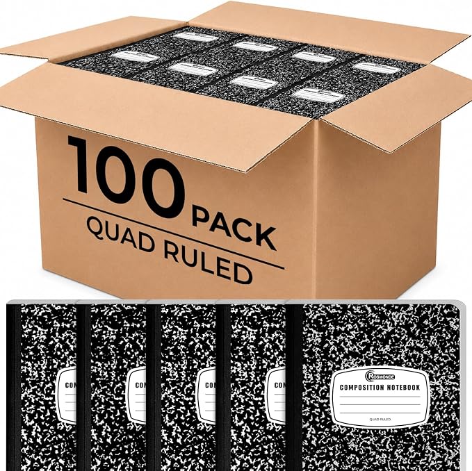 100 Pack Graph Paper Composition Bulk, Graph Composition Notebook | Bulk Graphing Notebook, 4x4 Grid, 100 Sheets (200 Pages), 9-3/4 x 7-1/2, Quad Ruled Composition Book, Hard Sewn Bound Cover