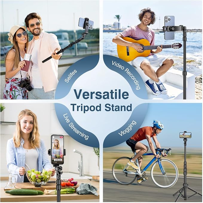 72" Tripod for iPhone, Phone & Camera Travel Tripod Stand with Remote, Compatible with Smartphone/Gopro