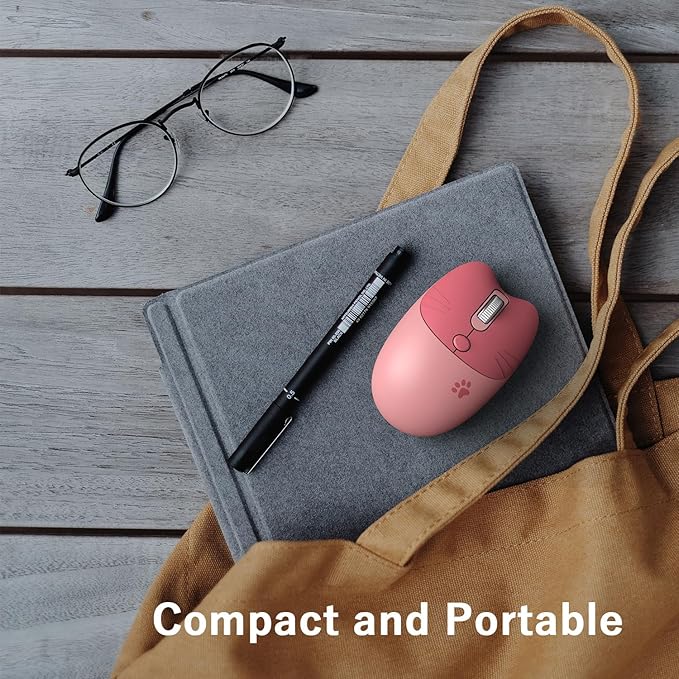 Wireless Compact Silent Mouse with Cute Cat Designs, 2.4GHz Plug and Play Wireless Opatical Mouse with USB Nano Receiver for Laptop/PC/Computer (Pink Cat)