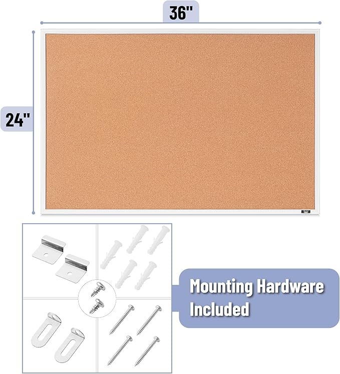 Mr. Pen- Cork Notice Board, 36 X 24 Inches, White Cork Bulletin Board for Walls, Pin Boards, Framed Corkboard, Decorative Hanging Pin Boards, Perfect for Office & Home Decor