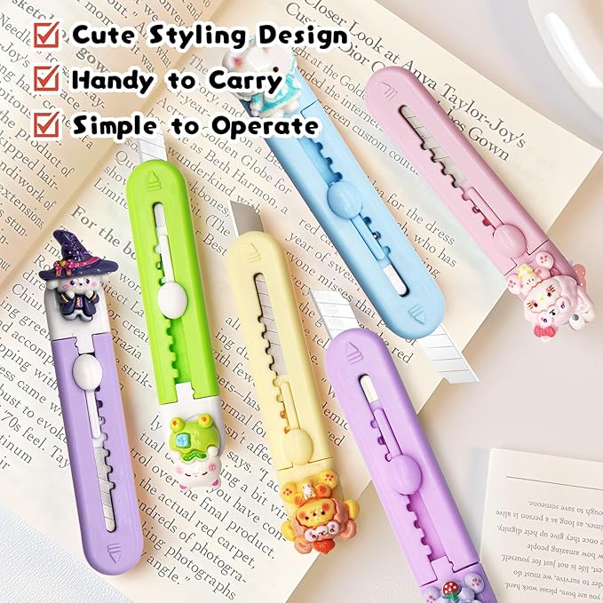 6 Pack Box Cutter Retractable, Sharp Utility Knife Retractable, Cute Box Cutters for Office, Home, Arts Crafts, Cartons, Cardboard Multi-Colors