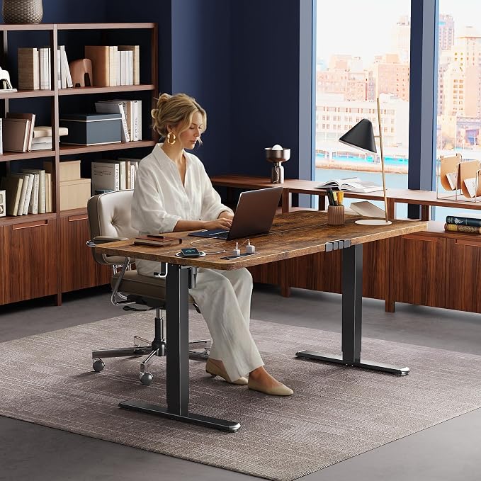 Huuger Electric Standing Desk with Power Outlets and USB-C Port, 55 X 24 Inch Height Adjustable Desk, Sit Stand Desk for Home Office, Computer & Gaming Desk with 4 Presets, Rustic Brown
