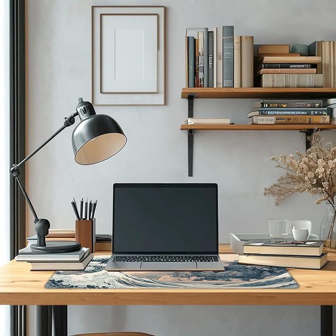 Long Gaming Mouse Pad Extended Anime Large Desk Pad with Non-Slip Base Full Keyboard Mat with Stitched Edges for Gaming and Office 31.5 x 11.8 inches (Town Wave)