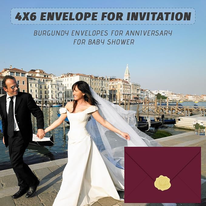 YINUOYOUJIA 100 Pack 4x6 Envelopes with Stickers (100, Burgundy) | A6 Envelopes for Invitations, Printable, Self Seal for Weddings, Invitations, Photos, Postcards, Greeting Cards, Mailing
