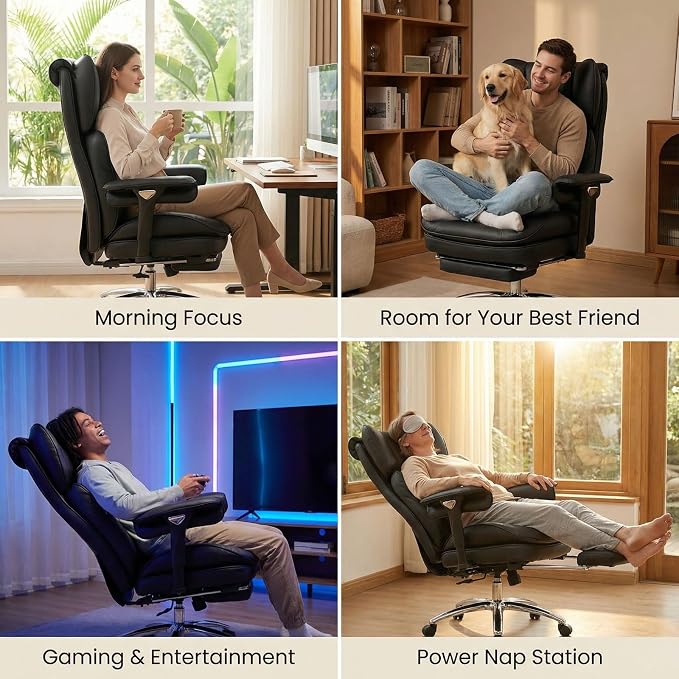 Efomao Big & Tall Desk Chair, Wide Executive Office Chair with Footrest Black