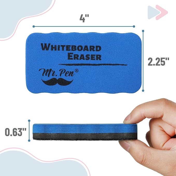 Mr. Pen- Magnetic Dry Erase Erasers, 4"x2.25", 8 Pack | Colorful Magnetic Whiteboard Erasers for White Board, Classroom, Home, Office, Back to School Supplies
