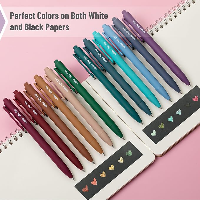 Mr. Pen- Retractable Gel Pens, 12 Pack, Dark Vintage Ink, Fine Point 0.7mm | Fast Dry, Smooth Writing, Cute Pens for Drawing, Writing Planner and School Supplies