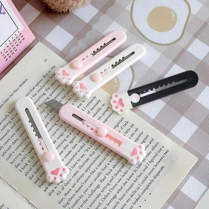 Honbay 6PCS Cat Paw Shaped Mini Utility Knives Creative Cute Animal Claw Letter Opener Portable Art Knife Retractable Envelope Knife Letter Opener Carton Opener Box Cutter