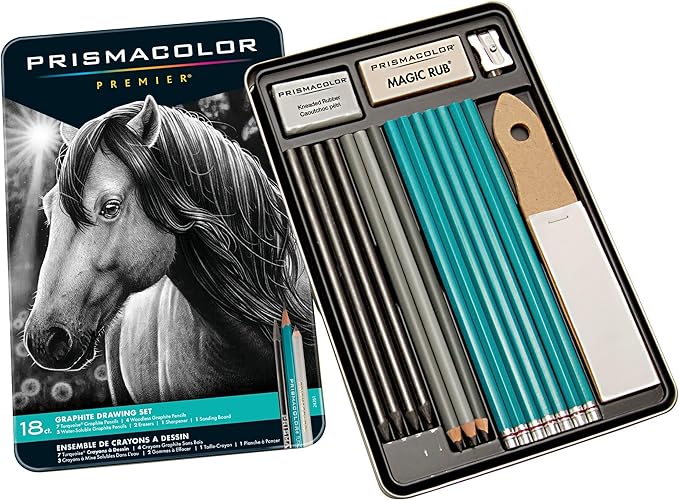 Prismacolor Premier Graphite Drawing Pencils With Erasers & Sharpeners, Adult Coloring, 18-Piece Set