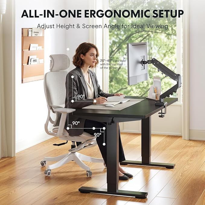 FLEXISPOT EN2 48''x24'' Standing Desk with Monitor Mount Bundle, One-Piece Desktop, Fully Adjustable Single Monitor Arm with Cable Management, Bundle for Home Office, Gaming & Study, Black