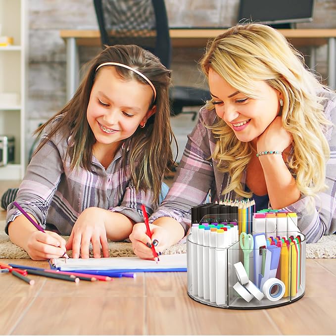 Absonic 250pcs Acrylic Pencil Holder Marker Organizer, 360-Degree Rotating Pen Holder, Crayon Organizers for Kids Pencil Organizer Caddy Art Supply Kids Desk Organizers for Office Home School