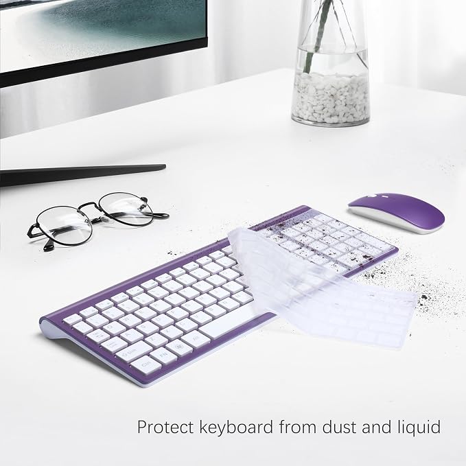 Wireless Keyboard and Mouse Ultra Slim Combo, TopMate - Purple White | 2.4G Silent Compact 2400DPI Mouse and Scissor Switch Keyboard Set with Cover, Batteries Included, for PC/Laptop/Windows/Mac