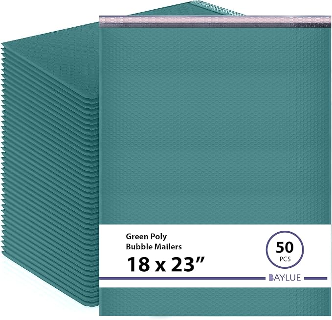 Green Bubble Mailers 18x23, Poly Padded Envelopes #9, 50 Pack | Holds Clothing & Bulk Items, Self-Seal Closure, Cushioned Protection, Water-Resistant Poly, Size #9