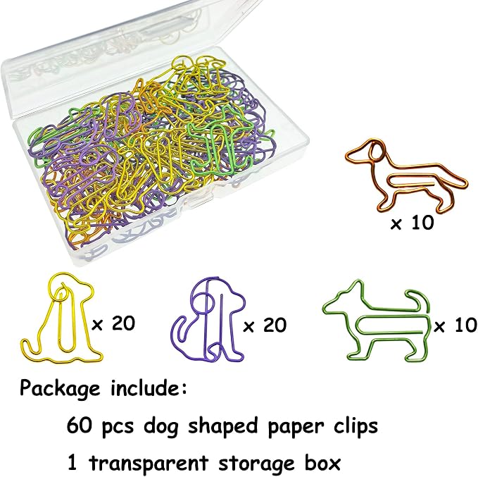Cute Dog Paper Clips 60 PCS, Funny Gifts for Dog Lovers Coworkers Women | Decorative Bookmark Clips, Fun Office Supplies Desk Accessories