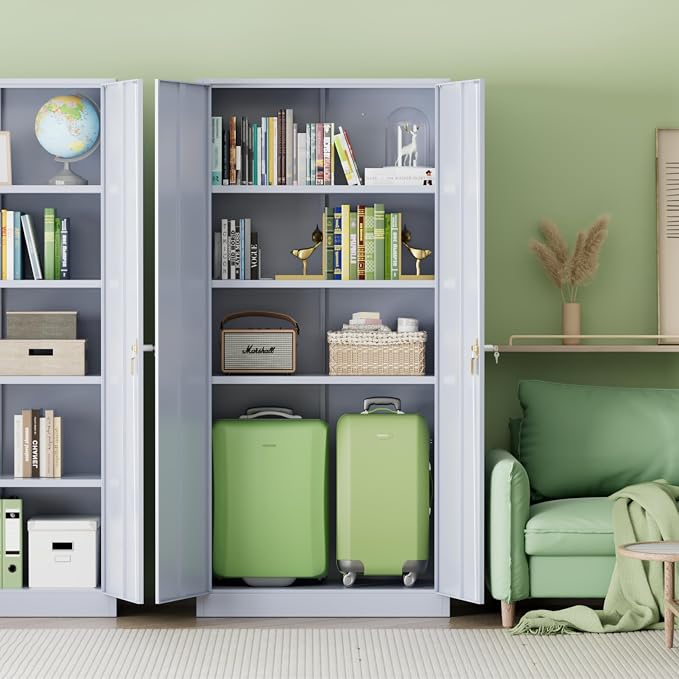 Metal Storage Cabinet,72" Steel Lockable File Cabinet with Locking Doors and Adjustable Shelves,Locking Tool Cabinets for Office,Home,Garage,Gym,School (Cement Grey)