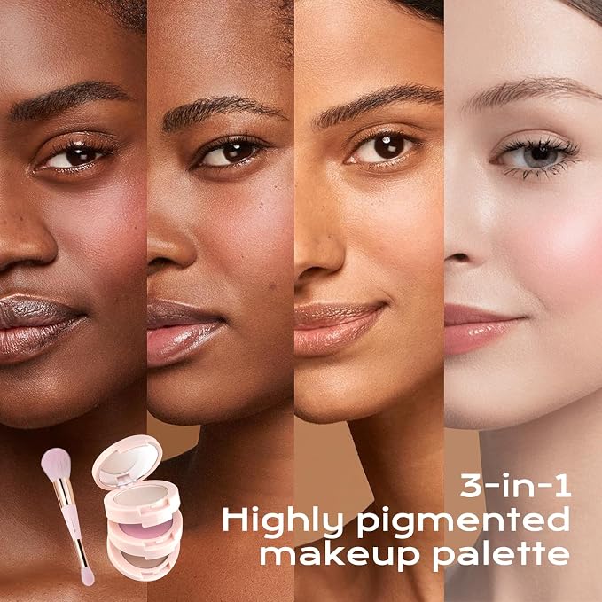 Color Nymph Blush and Highlighter Palette, 3 in 1 Contour Palette | Travel Size Makeup Kit, Long-Lasting, Lightweight & Buildable Powder for Natural Radiant Finish, Includes Brush & Mirror
