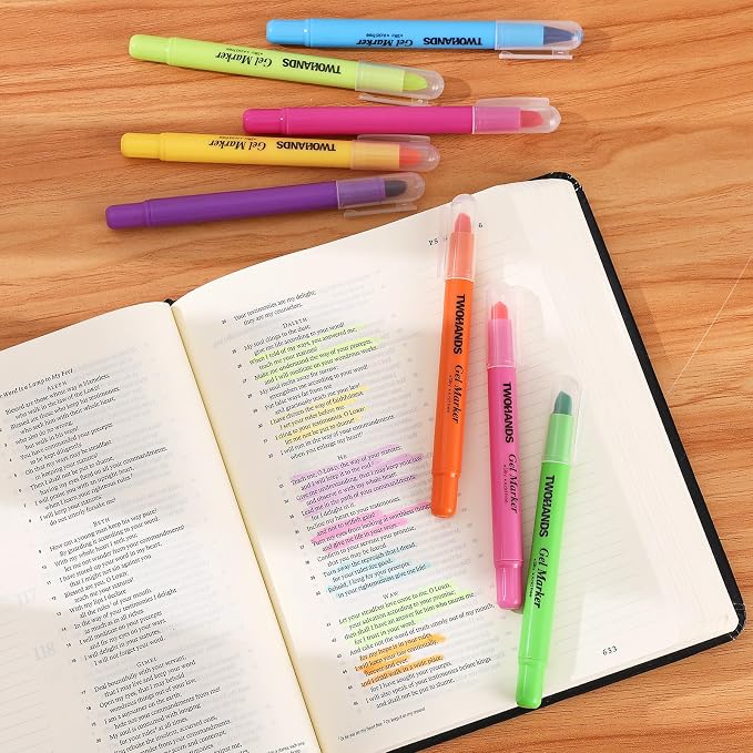 TWOHANDS Bible Highlighters No Bleed, 8 Assorted Colors Gel Highlighters | Marker Pens for Bible Study Journaling, 21403