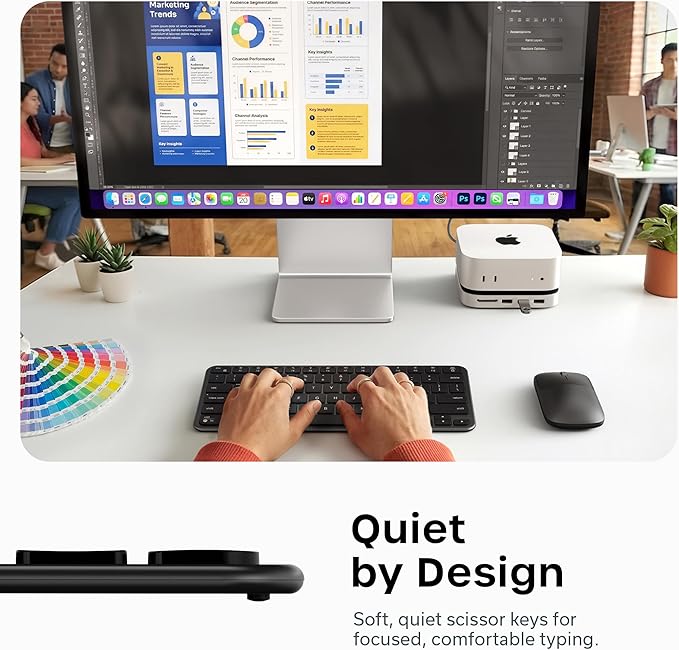 Satechi Slim EX1 Wireless Keyboard, Compact Keyboard for Mac, Windows, Android, Multi-Device 4-in-1 Connectivity (3X Bluetooth + 2.4GHz), Instant OS Remap, USB-C Rechargeable Battery, Space Black