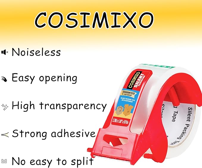 2-Pack No Noise Clear Packing Tape with Dispenser,2.7mil x 1.88" x 55Yds Heavy Duty Noiseless Packing Tape,Clear Packaging Tape for Shipping, Industrial Grade Moving Tape for Boxes COSIMIXO